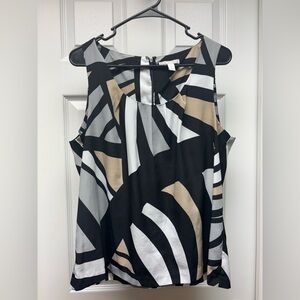 Dana Buchman Sleeveless Blouse – Black/Gray/Tan Geometric Print, Size L